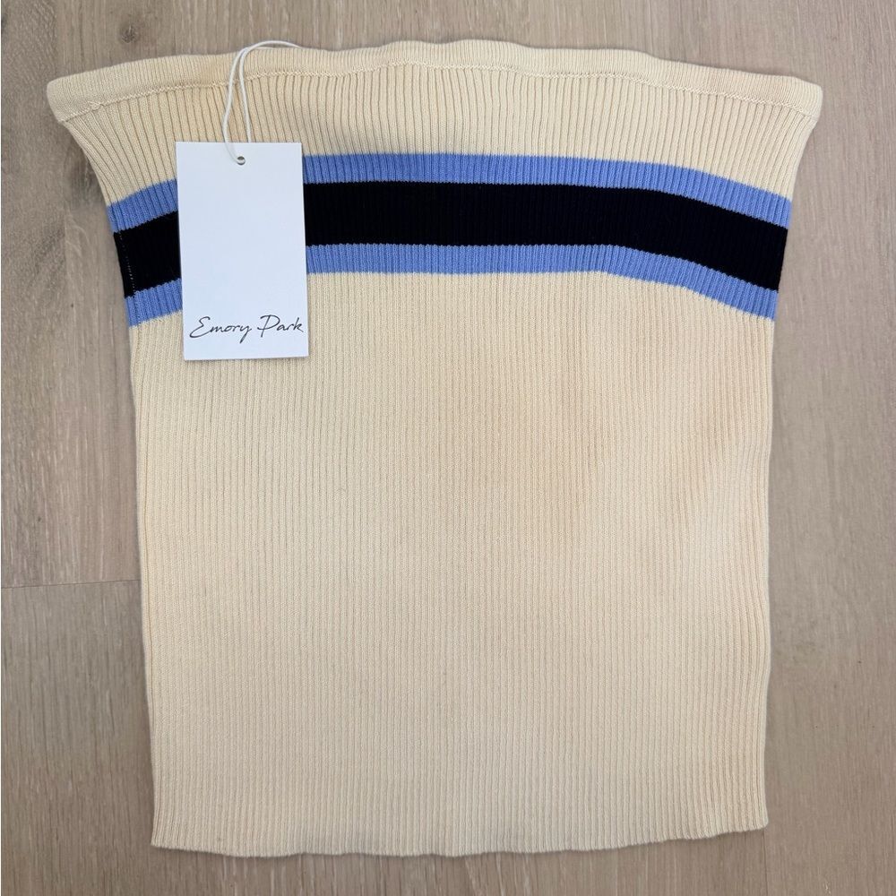 NWT ✨ Emory Park Cream Tube Top with Blue and Black Stripes Ribbed Small